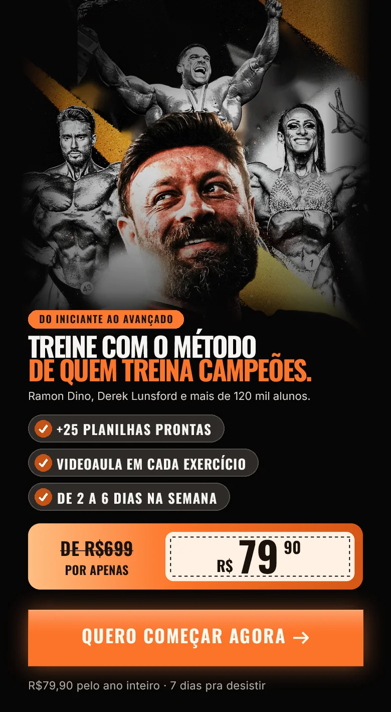 Treine com o método de quem treina campeões. Fabrício Pacholok com Derek Lunsford e atletas do Olympia. De R$699 por R$79,90.