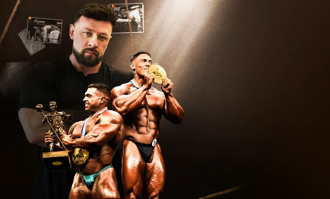 Pacholok com Ramon Dino e o troféu do Mr. Olympia